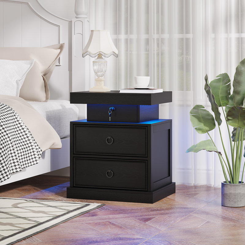 49.8cm W Manufactured Wood Bedside Table, Black