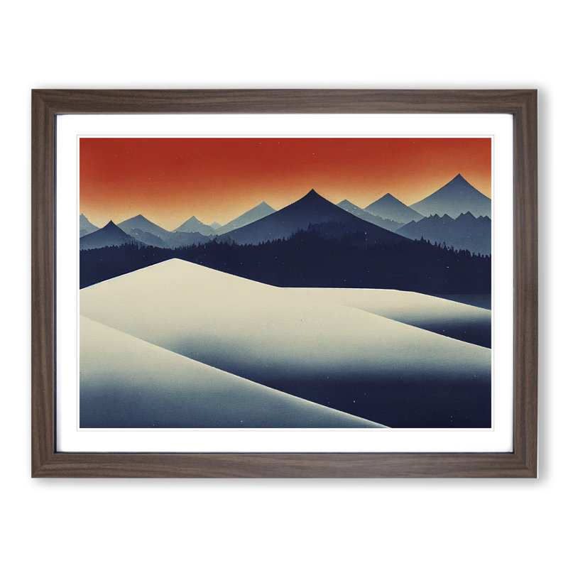 XH1022-10228X Winter Landscape Abstract - Single Picture Frame Print, 34cm H x 46cm W x 2cm D, Walnut Framed