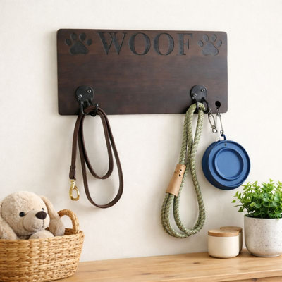 Woof Leash Holder | Wooden Leash Holder
