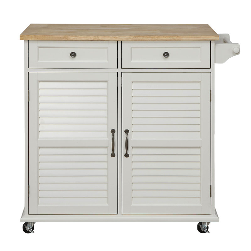 Ottery Solid Wood Top Kitchen Cart, Off-White