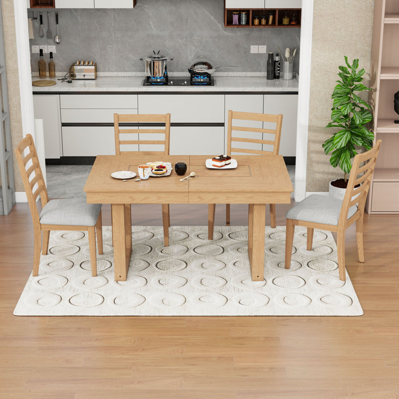 Ensemble de table de salle à manger extensible 5 pièces avec 4 chaises rembourrées, Natural, Natural, Natural