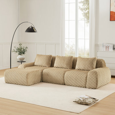 Canapé modulaire en forme de L de 114 po pour salon, tissu en flanelle, canapé 3 places, canapé désossé, repose-pieds mobile, raccordement à boucle, conception antidérapante, sans assemblage