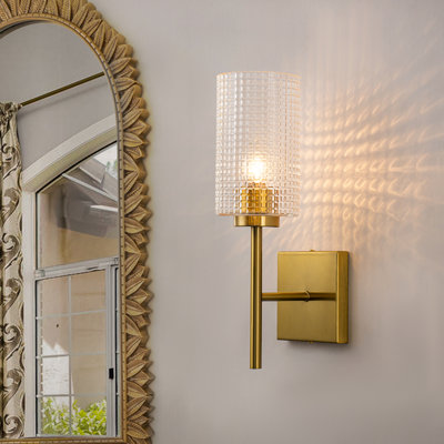 Dimmable Armed Sconce with Prismatic Glass Shade