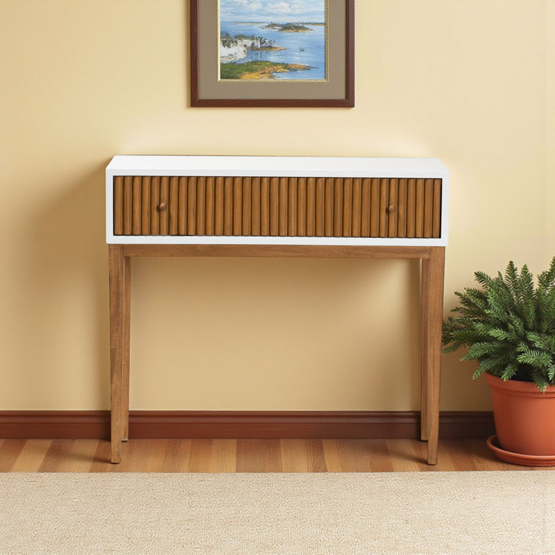 Console à 1 tiroir Amarin en bois brun, blanc, H 31,24 po x l 35,22 po x P 11,64 po
