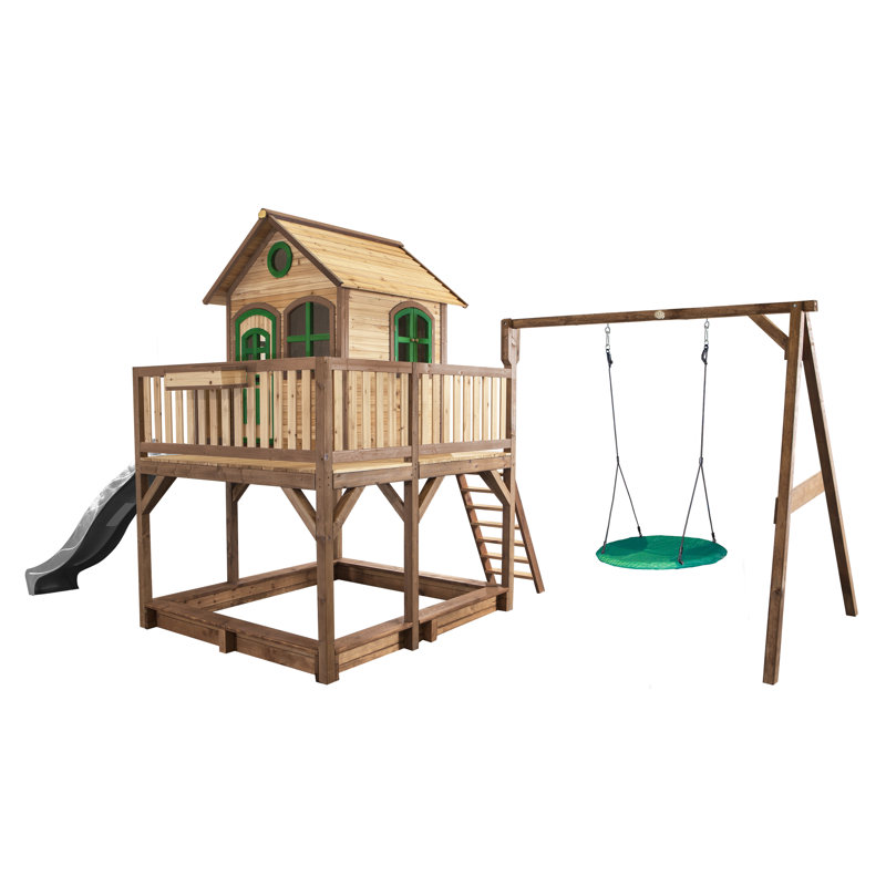 AXI 613cm W x 277cm D Outdoor Hemlock Wood Playhouse, Brown/Green/Grey