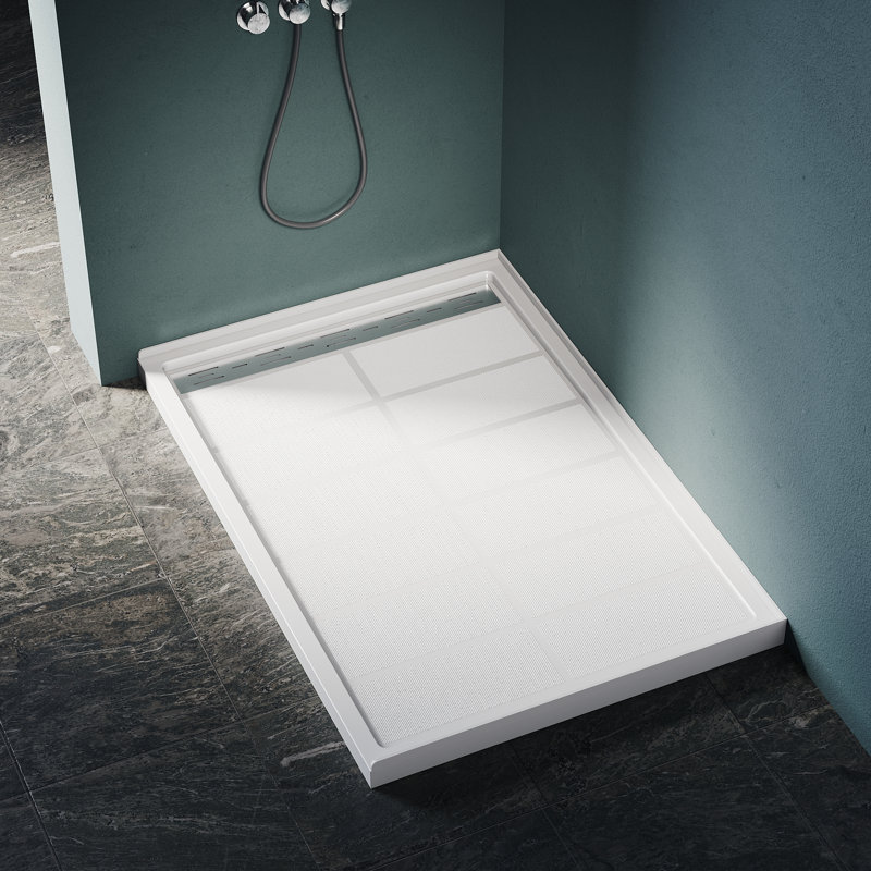 Base de douche l 48 po x P 32 po x H 4 po avec panneau de douche anti-dérapant en acrylique, Gauche