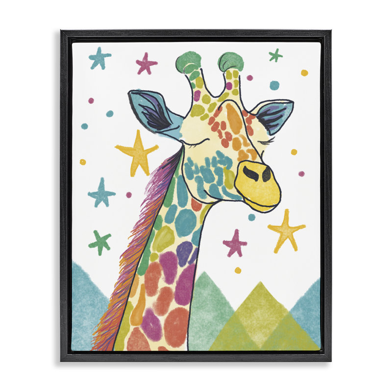 Cadre flottant fantaisiste de couleur girafe et étoiles, par Chen Alyesh, Cadre flottant noir de jais, H 21 po x l 17 po