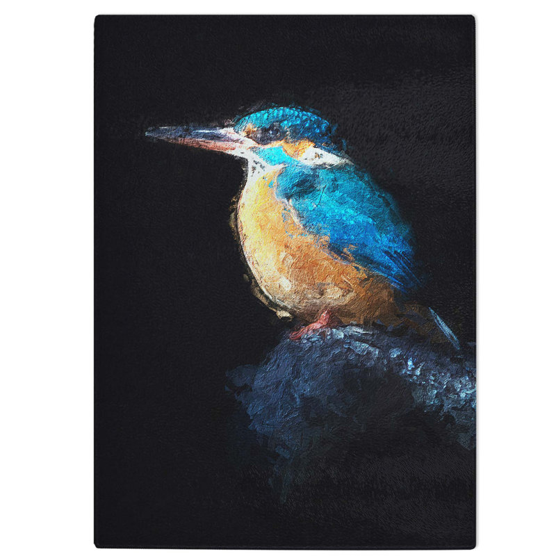 Glass Kingfisher Bird in Abstract Chopping Board, 39 cm W x 28.5 cm L