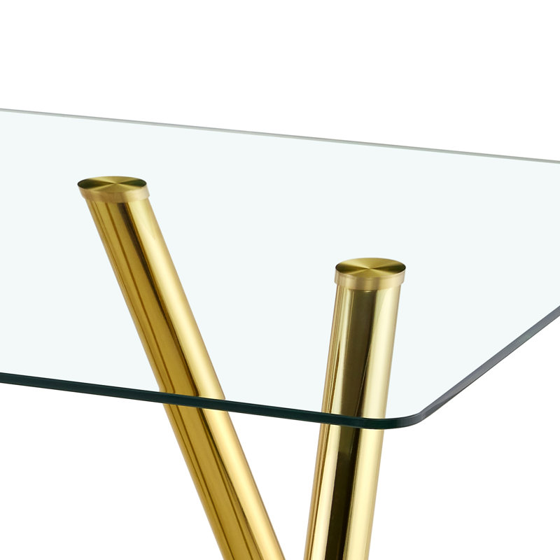 Table de salle à manger en verre trempé avec pieds robustes en métal, Doré