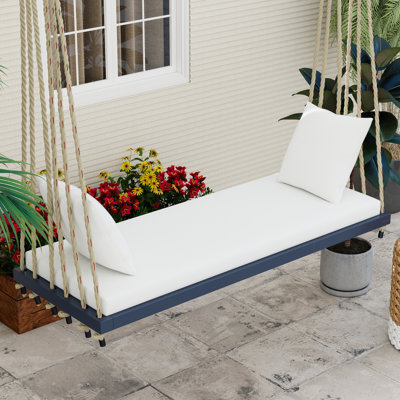 Banc de balancelle en bois d'acacia avec coussin et coussins