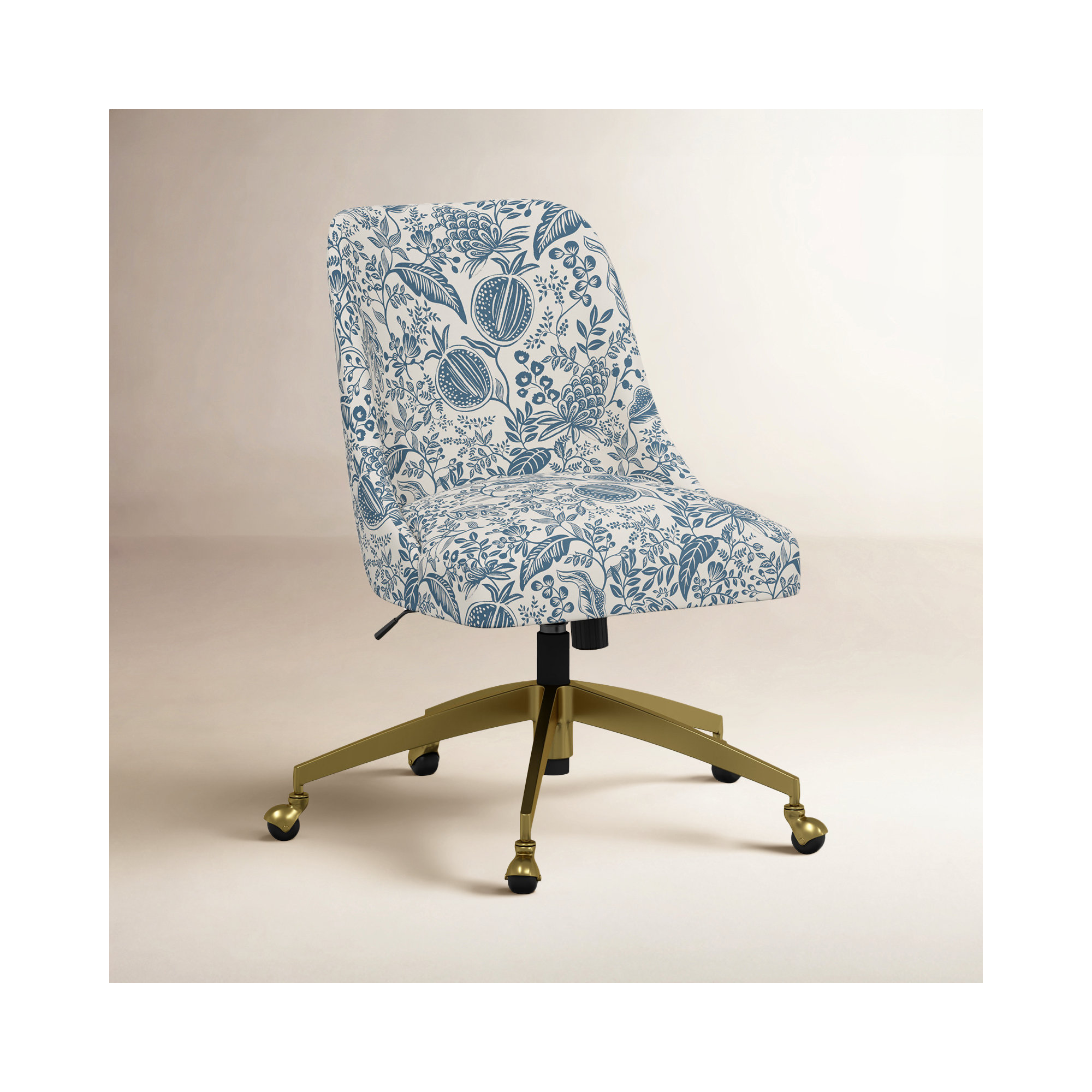 Rifle Paper Co. x Cloth & Company Brynn Office Chair, Rpc Pomegranate Blue Linen, Gold