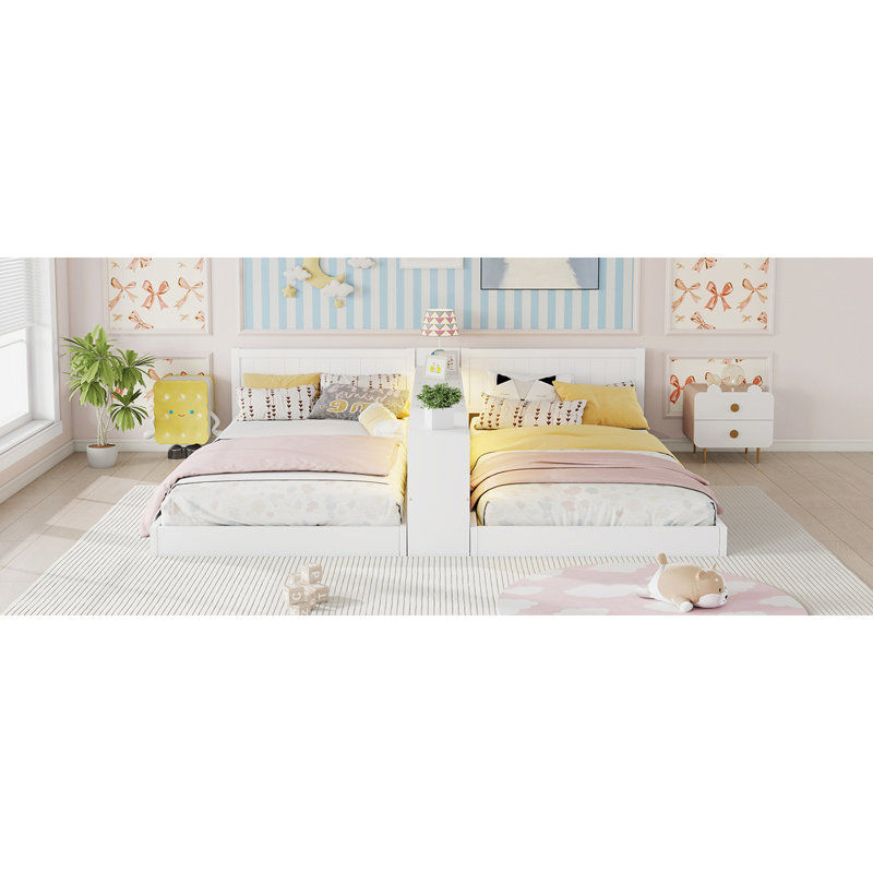 Double cadre de lit simple avec rangement, lit simple avec lumière et station de charge, 2 lits simples convertibles pour 2 enfants