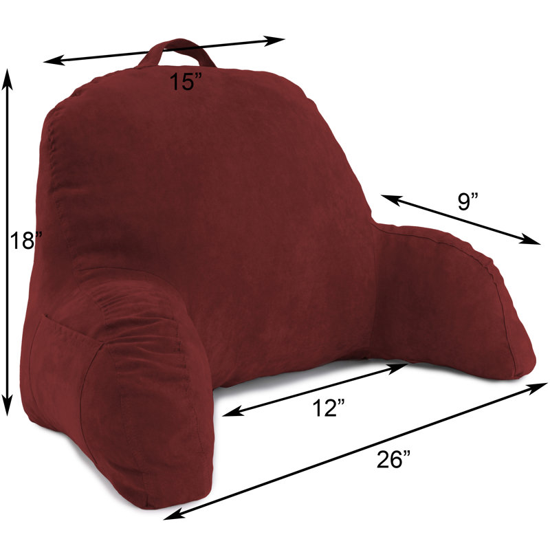 Red Microsuede Bed Rest Pillow with Arms