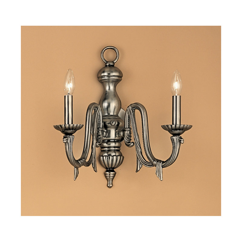 Lampe murale bougie 2 lumières Fackler, Étain