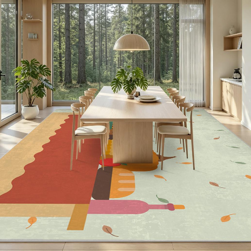 Tapis intérieur orange lavable à la machine, grand format, avec motifs de boissons et de fruits., Rectangle 79 po x 118 po