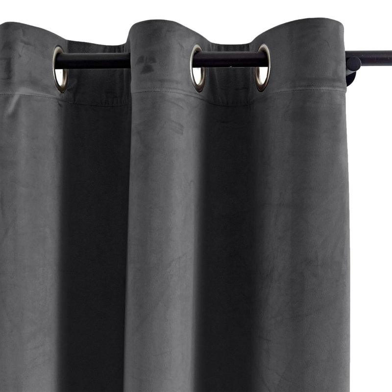 Heavy Velvet Eyelet Ready Made Thermal Drapes & Curtains, Charcoal, 117cm Width x 137cm Drop