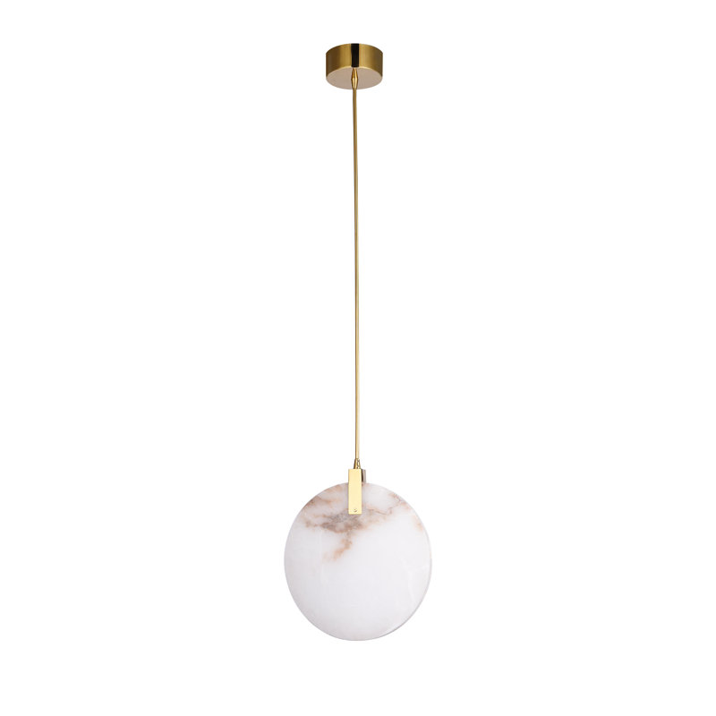 Luminaire suspendu en acier inoxydable à DEL Durflinger avec plaque ronde en marbre espagnol, Doré, H 8 po x l 8 po x P 8 po