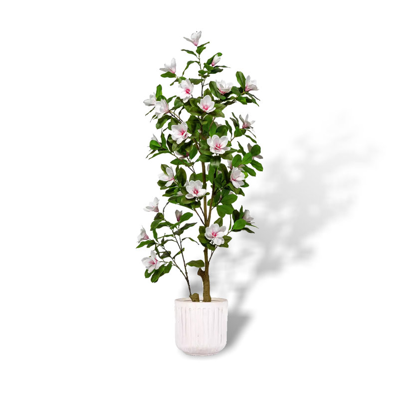 Faux arbre artificiel Magnolia, Blanc / Rose