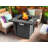 25'' H x 32'' W Raelynn Outdoor Propane Fire Pit Table: Unique Fence Base, Marble Ceramic Tabletop, Glass Wind Guard, Lid, Hideaway Gas Tank Seat, 50,000 BTU-307125340