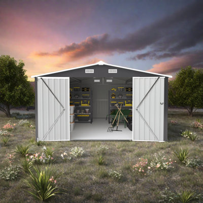 Durable Outdoor Storage Shed With Triple Hinged Doors – Heavy-Duty Colored Steel Panels (0.25Mm) – Weatherproof, Scratch-Resistant & Modern Garden Storage Or Backyard