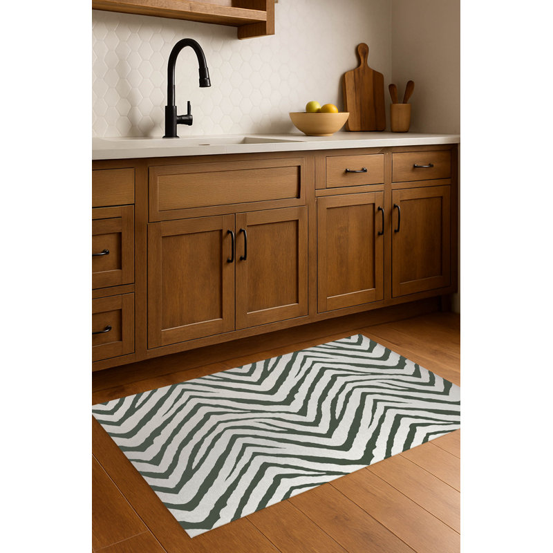 Zebra Stripe Lightweight Non-Slip Kitchen Mat, Chimichurri, Rectangle 2' x 3'