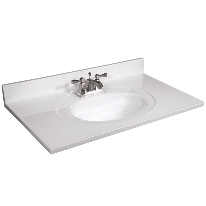 Meuble-lavabo en marbre de 37 po avec dosseret, ensemble amélioré, Blanc uni, 4" Centres