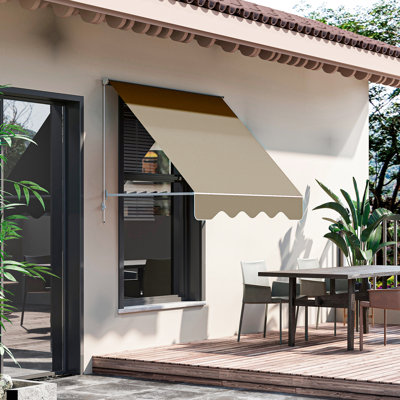 6' Drop Arm Manual Outdoor Sun Shade Awning, , , Aluminum Hardware, Creamy White Retractable Awning For Space, Arm, Protection, Heavy-Duty Aluminum, Cream