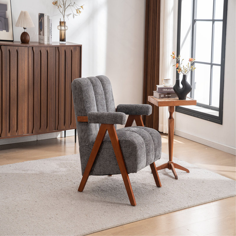 Fauteuil d'appoint de style Mid-Century moderne, fauteuil en forme de nuage avec structure en bois massif, fauteuil en chenille pour salon, chambre à coucher, balcon