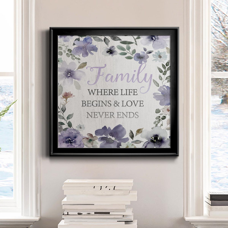 «Lavender Family», art textuel sur toile, H 17,5 po x l 17,5 po x P 1,5 po, Toile noire
