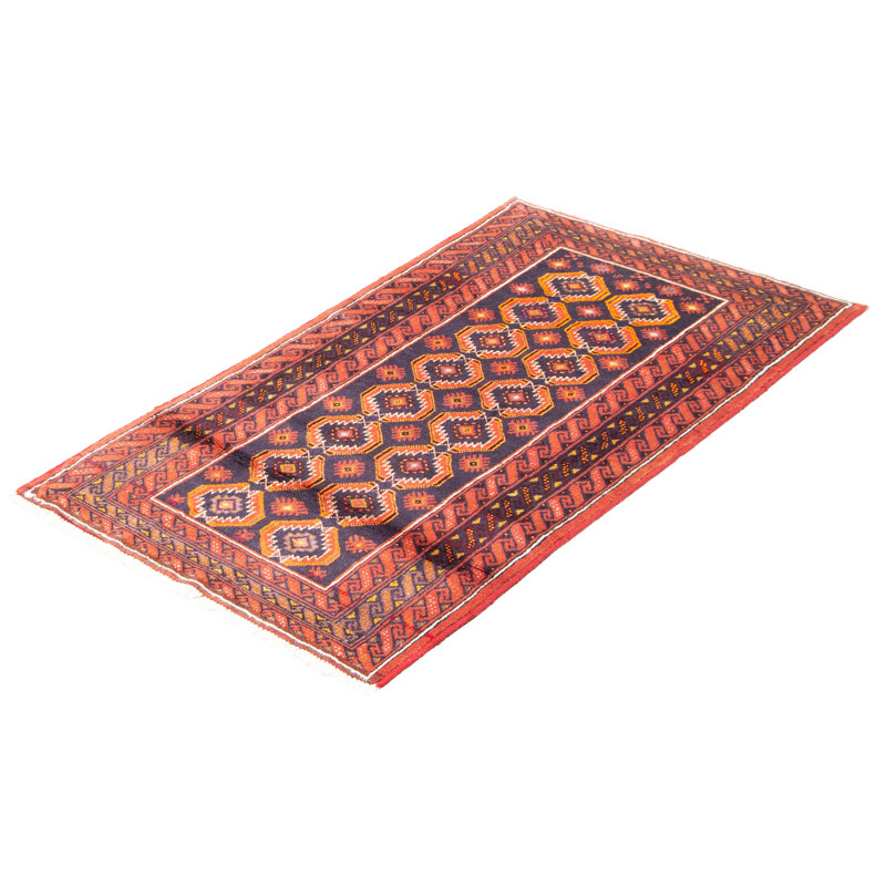 Tapis rouge en laine nouée à la main de conception unique 3 pi 2 po x 5 pi 9 po One Age of a Kind Kind