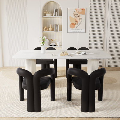 White Marble Top Double Pedestal Dining Table Set
