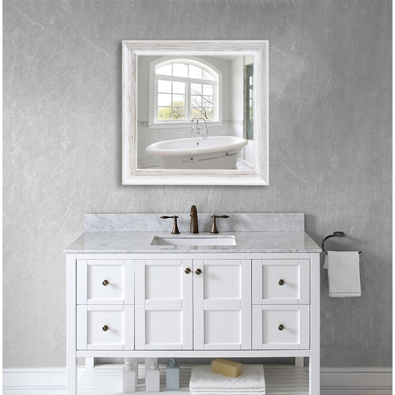 Aybar Solid Wood Flat Wall Mirror, 29.5" H x 29.5" W, White