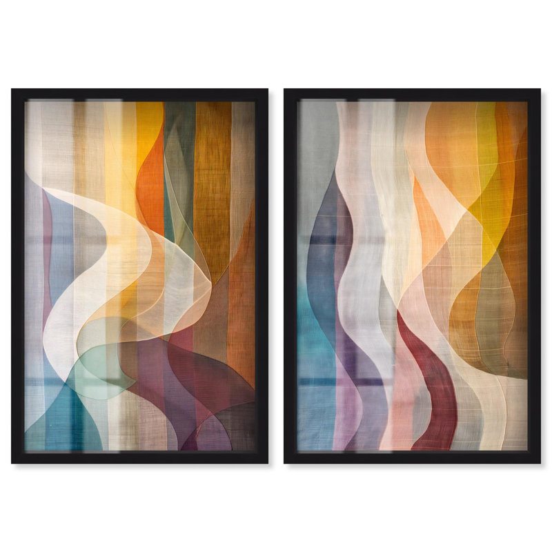 "Lucid Harmony", ensemble abstrait, "Shadowbox", décoration murale colorée par Art Remedy, cadre noir, 30 x 45, Cadre noir
