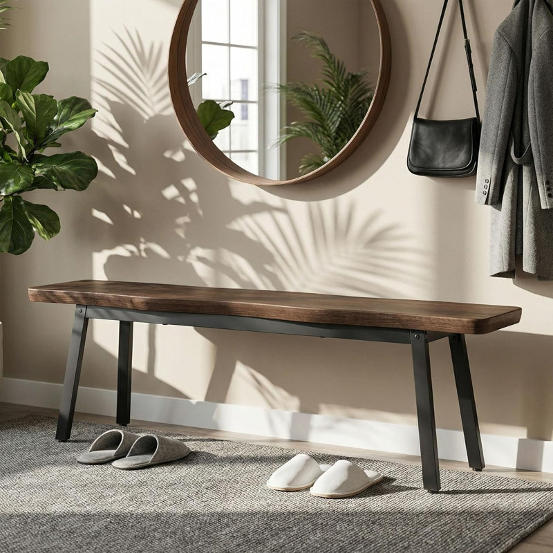 Banc d'entrée en bois massif 2 pièces, banc de chaussures pour l'intérieur, Noyer