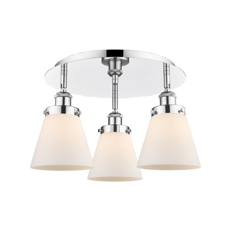 Cone 3 Light Flush Mount, Matte White, Polished Chrome
