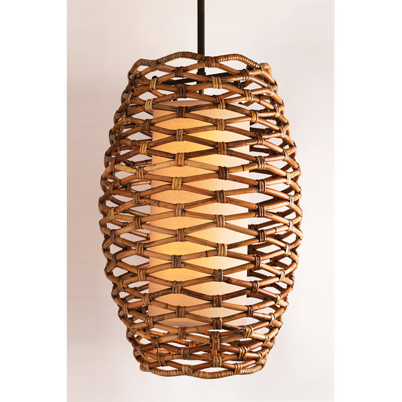 Bronze and Rattan 8-Light Drum Pendant Chandelier