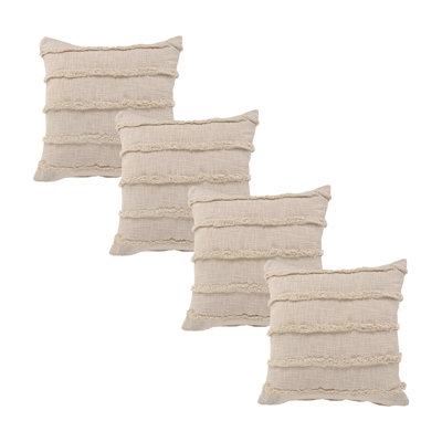 Fringed Solid 100% Cotton Throw Square Pillow Cover Set of 4