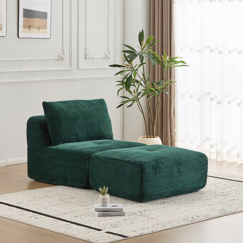 Canapé moderne en mousse à mémoire de forme avec repose-pieds mobile, tissu en velours côtelé, sans assemblage requis, vert