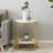 White Stone Side End Table 2-Tier Round Bedside Table With Storage Shelf