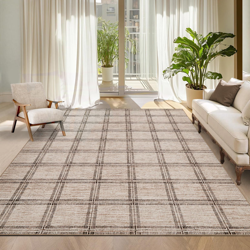 Rectangle Geometric and Plaid Area Rug, Camel color, 200*290cm
