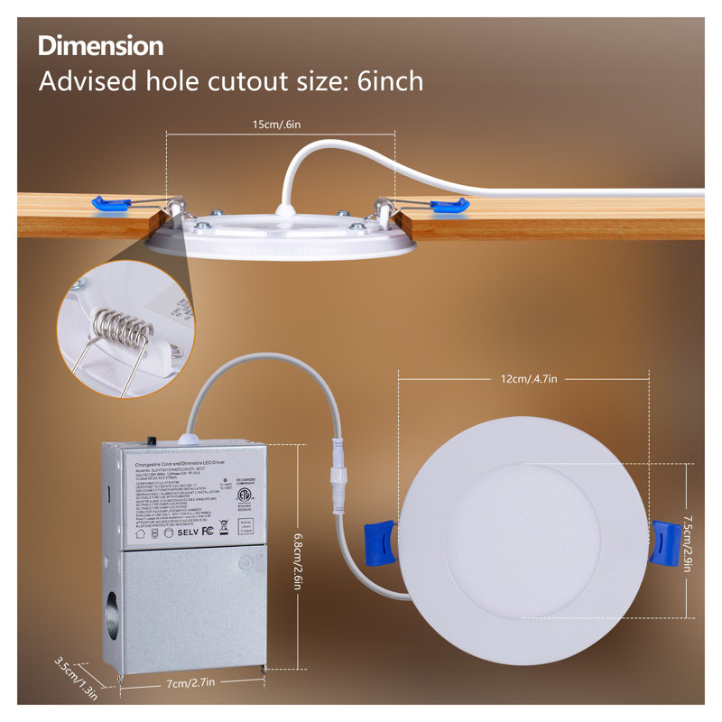 Ensemble de 6 ampoules encastrées à DEL blanches de 4 pouces, intensité variable 2700K-5000K, 800 lumens, équivalent 9W
