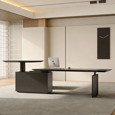 Simple black height-adjustable executive desk