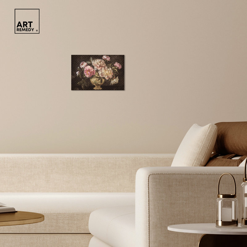 Art mural classique, vase rétro et fleurs classiques par Art Remedy, Toile tendue, H 10 po x l 15 po