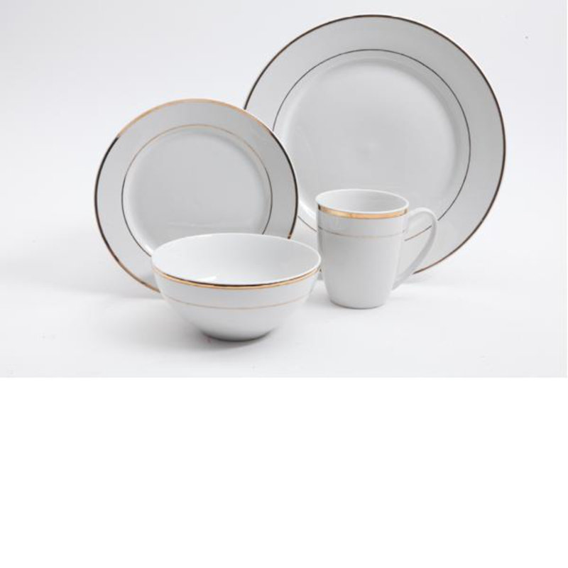 Gibson Palladine 16 Piece Dinnerware Set, Double Gold Banded, Fine Ceramic