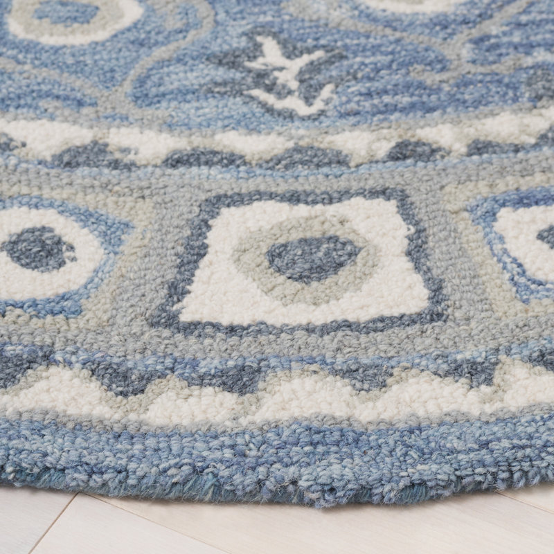 Ebony Hand Tufted Wool/Cotton Southwestern Rug in Blue/Ivory, Round 6"