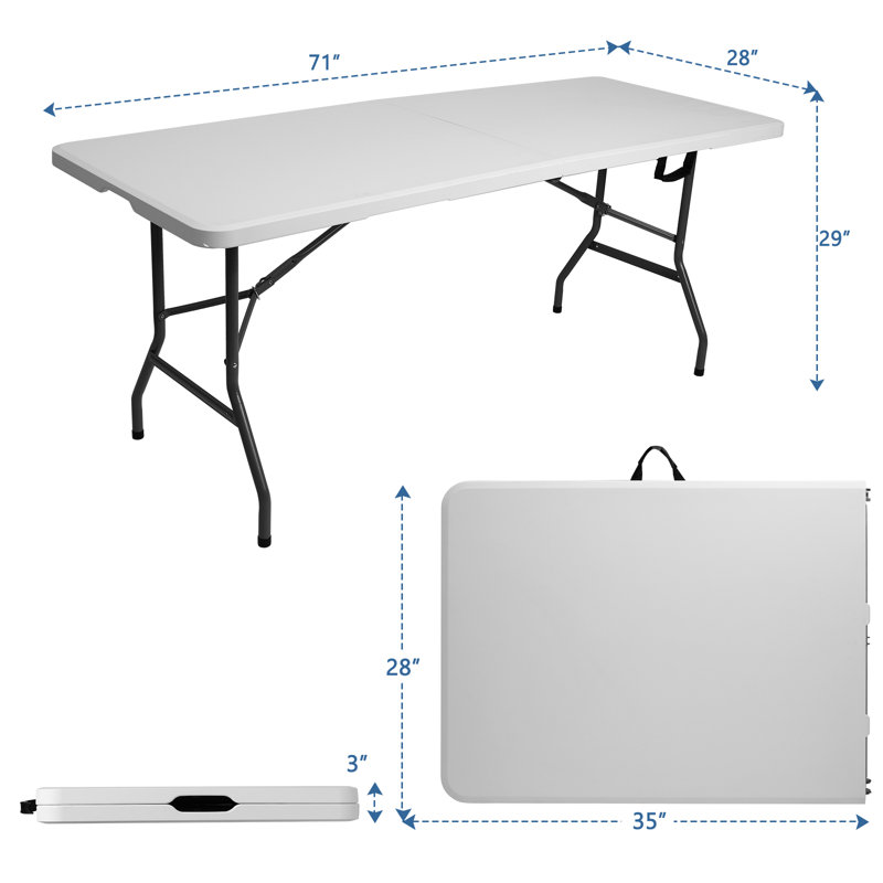 6ft Folding Table, Picnic Table, Portable Folding Table for Outdoors Camping, Picnics, Parties & Indoor Events, White
