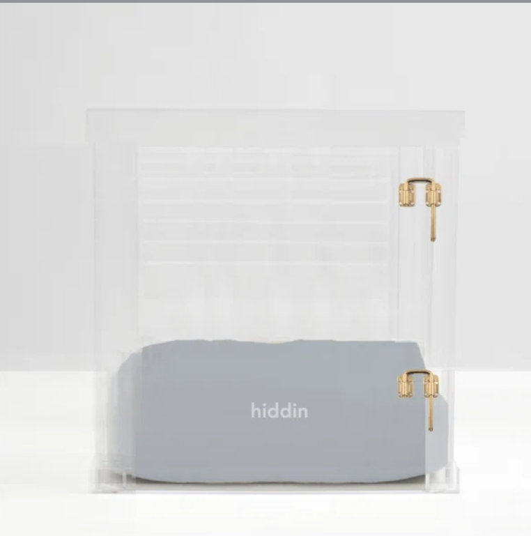 Medium Clear View Pet Crate with Silver Latch, Khaki Cushion, Gold, Large, Blush
