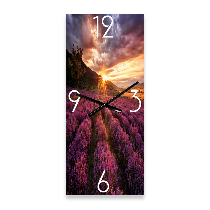 Lever de soleil et nuages dramatiques sur champ de lavande IV - Horloge murale, Petit