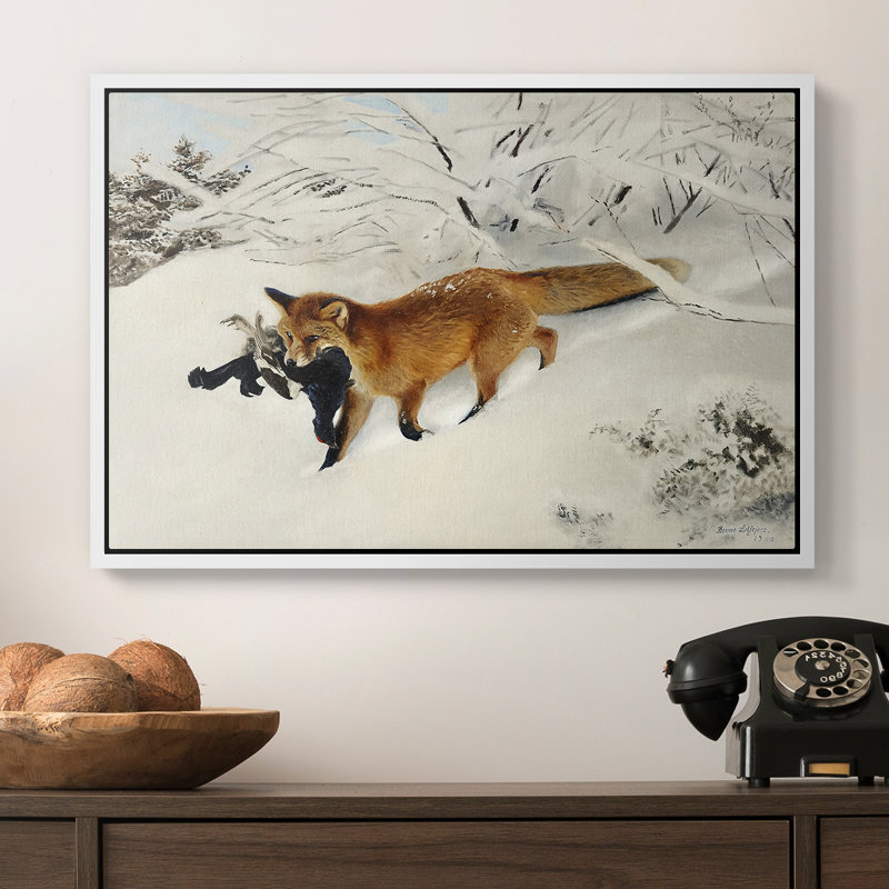 Fox in Snow Landscape (Räv i snölandskap), 1900 - Bruno Liljefors, toile tendue avec châssis, 16 x 24, Blanc