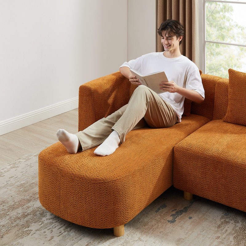 113’’ U-Shape Upholstered Sectional Sofa Couch For Modern Living, Orange Polyester